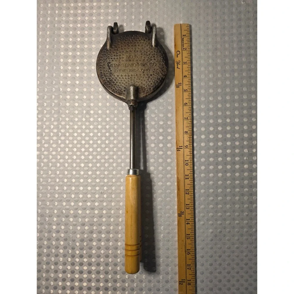Vitantonio No 5 Pizzelle Iron Vintage Manual Stovetop Italian Cookie Maker Wood